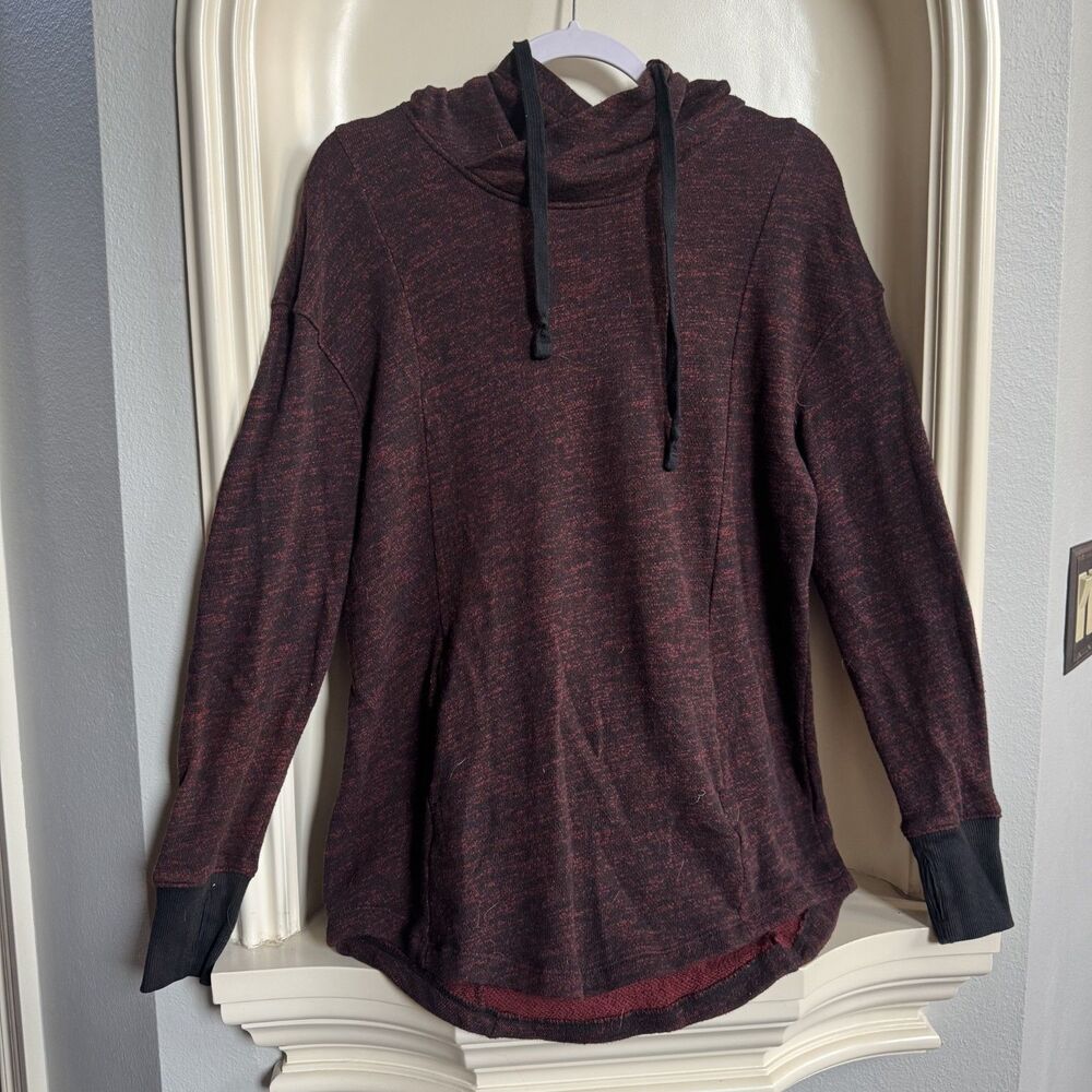 Mossimo Women's Hoodie Dark Red and Black Speckled with Slit Pockets Size Medium